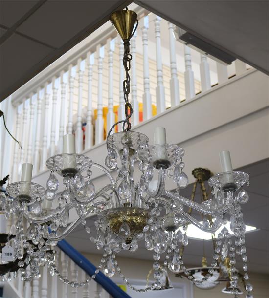 An early 20th century moulded and cut glass eight light chandelier drop 34cm